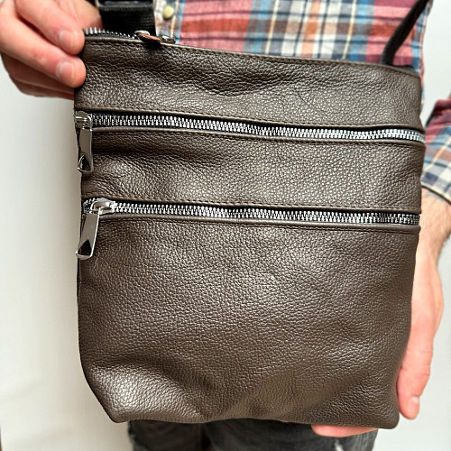 Сумка Gofin кожаная на плечо темно коричневая на четыре замка 24х22см SMK-20036