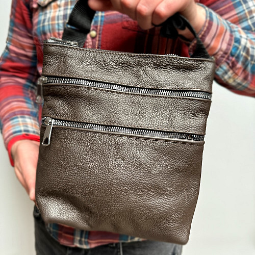 Сумка Gofin кожаная на плечо темно коричневая на четыре замка 24х22см SMK-20036