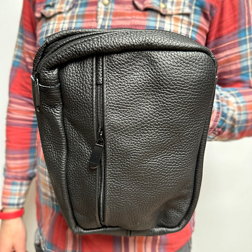 Сумка Gofin кожаная на плечо черная на три замка 25х20см SMK-20037