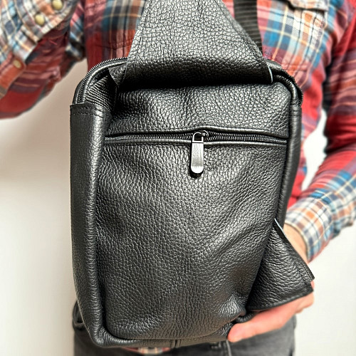 Сумка Gofin кожаная на плечо черная на три замка 25х20см SMK-20037