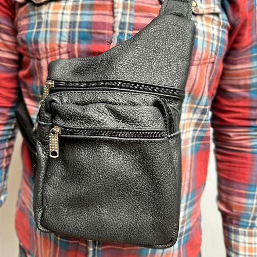 Сумка Gofin кожаная черная на плечо на четыре замка 27х18 см SMK-20040