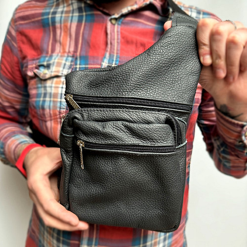 Сумка Gofin кожаная черная на плечо на четыре замка 27х18 см SMK-20040