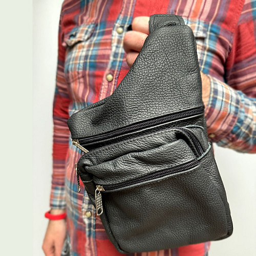 Сумка Gofin кожаная черная на плечо на четыре замка 27х18 см SMK-20040