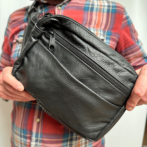 Сумка Gofin чорна кожаная черная на плечо на четыре замка 26х22 см SMK-20042