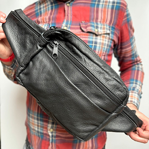 Сумка Gofin чорна кожаная черная на плечо на четыре замка 26х22 см SMK-20042