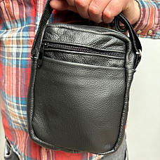 Кожаная сумка Gofin черная на плечо на четыре отделения 21х16 см SMK-20046