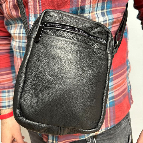 Кожаная сумка Gofin черная на плечо на четыре отделения 21х16 см SMK-20046