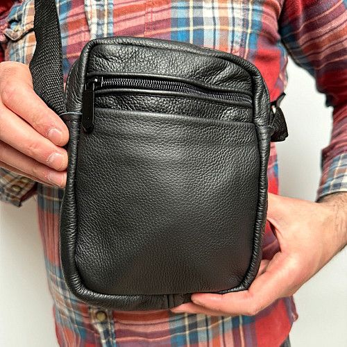 Кожаная сумка Gofin черная на плечо на четыре отделения 21х16 см SMK-20046