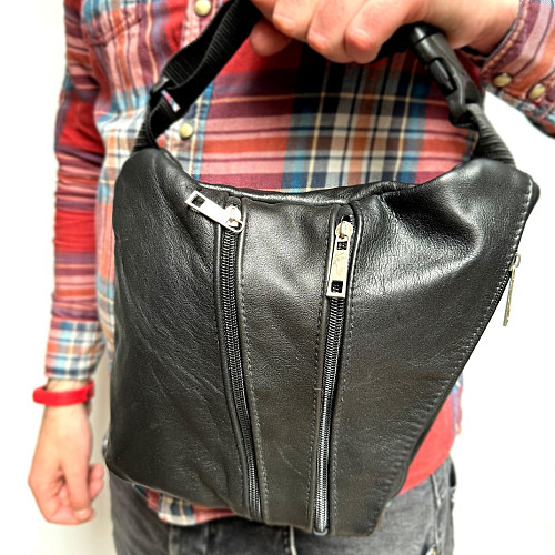 Кожаная сумка Gofin черная на плечо на три замка 27х22 см SMK-20049