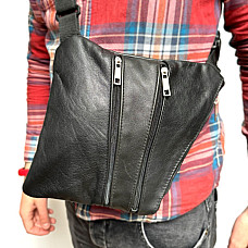 Шкіряна сумка Gofin чорна на плече на три замки 27х22 см SMK-20049