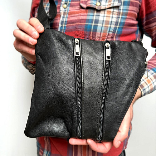 Кожаная сумка Gofin черная на плечо на три замка 27х22 см SMK-20049