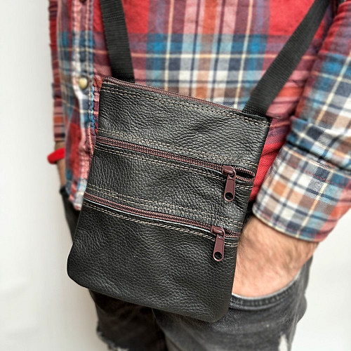 Кожаная сумка Gofin темно-коричневая на плечо на три замка 19х15 см SMK-20050