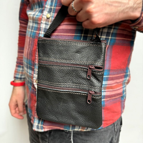 Кожаная сумка Gofin темно-коричневая на плечо на три замка 19х15 см SMK-20050