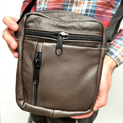 Шкіряна сумка Gofin коричнева на плече на п’ять відділень 23х20 см SMK-20052 