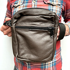 Шкіряна сумка Gofin коричнева на плече на п’ять відділень 23х20 см SMK-20052 