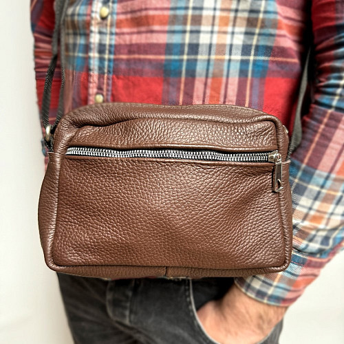 Кожаная сумка Gofin коричневая на плечо прямоугольная 22х16 см SMK-20053