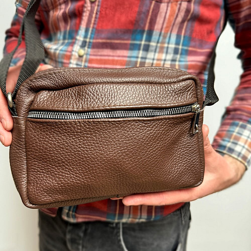 Кожаная сумка Gofin коричневая на плечо прямоугольная 22х16 см SMK-20053