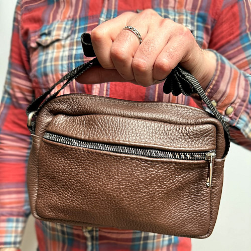 Кожаная сумка Gofin коричневая на плечо прямоугольная 22х16 см SMK-20053