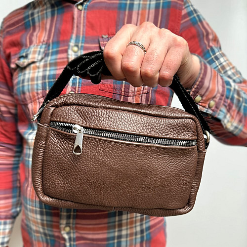 Кожаная сумка Gofin коричневая на плечо прямоугольная 22х16 см SMK-20053