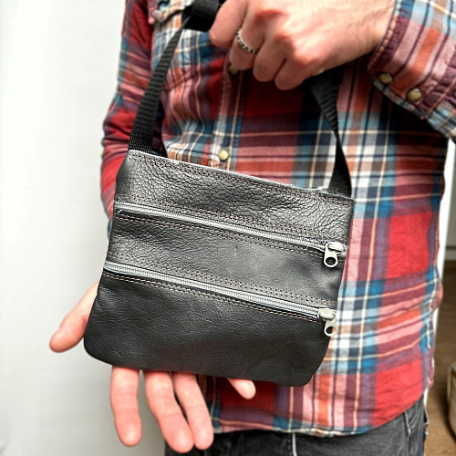 Кожаная сумка Gofin темно серая на плечо 19х17 см SMK-20054