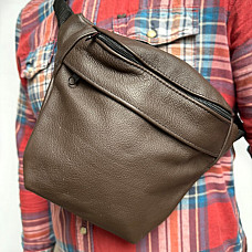 Шкіряна сумка Gofin коричнева на плече 29х21 см SMK-20055