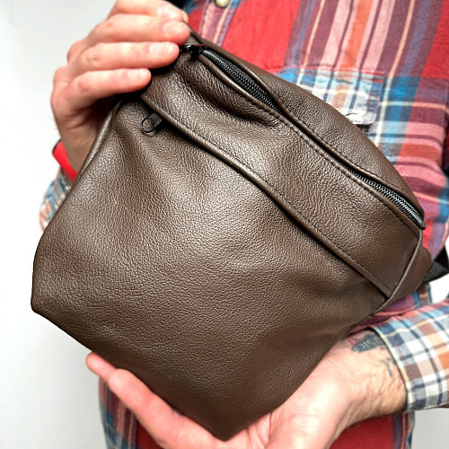 Кожаная сумка Gofin коричневая на плечо 29х21 см SMK-20055