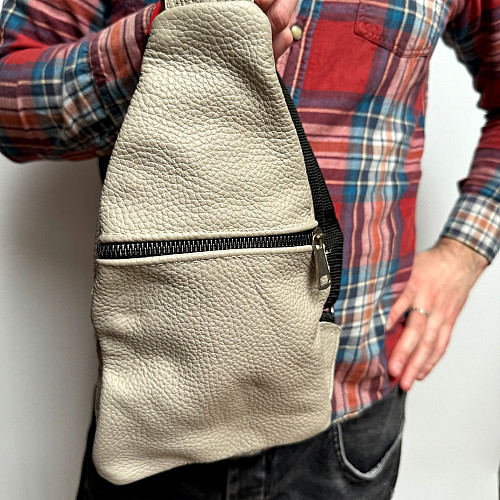 Шкіряна сумка слінг Gofin світло сіра 28х17 см SMK-20056