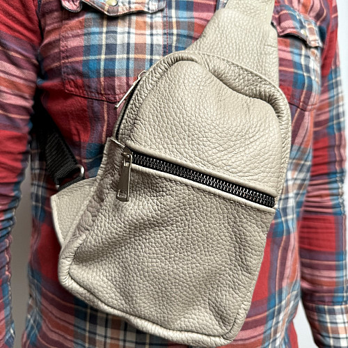 Шкіряна сумка слінг Gofin світло сіра 28х17 см SMK-20056