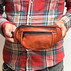 Шкіряна дитяча сумка бананка Gofin коричнева на три відділення SMK-20062