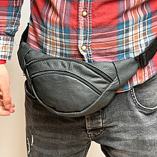 Шкіряна сумка бананка Gofin чорна на три відділення кругла 33х15 см SMK-20065