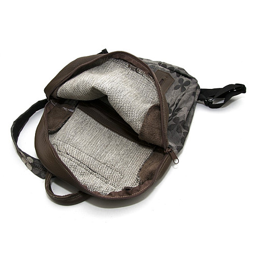 Тканинний сірий з квітами рюкзак Gofin з коричневими вставками SMR-22055