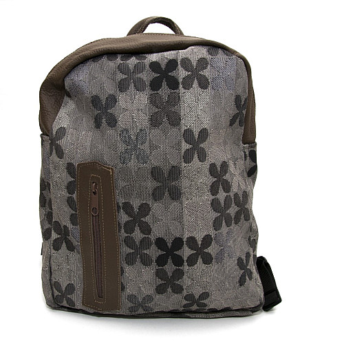 Тканинний сірий з квітами рюкзак Gofin з коричневими вставками SMR-22055
