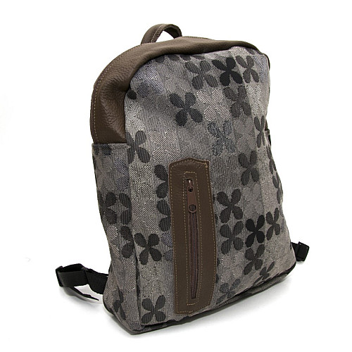 Тканинний сірий з квітами рюкзак Gofin з коричневими вставками SMR-22055