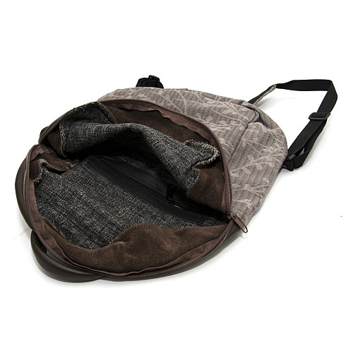 Тканинний сірий рюкзак Gofin у візерунок з коричневими вставками SMR-22057