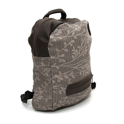 Тканинний сірий рюкзак Gofin у візерунок з коричневими вставками SMR-22057