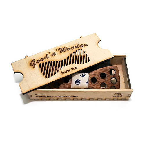 Деревяна краватка метелик з крапками BTD-0312