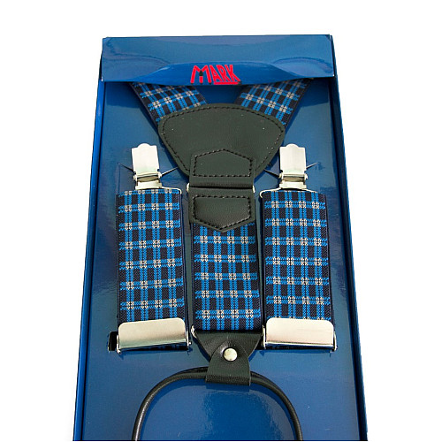 Подарункові чоловічі підтяжки Gofin Y образні сині в клітку PU-0431