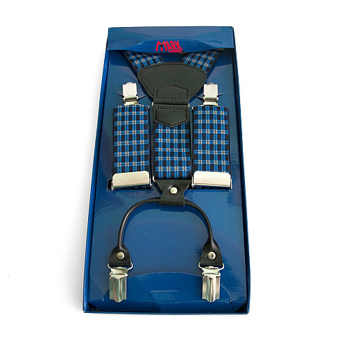 Подарункові чоловічі підтяжки Gofin Y образні сині в клітку PU-0431