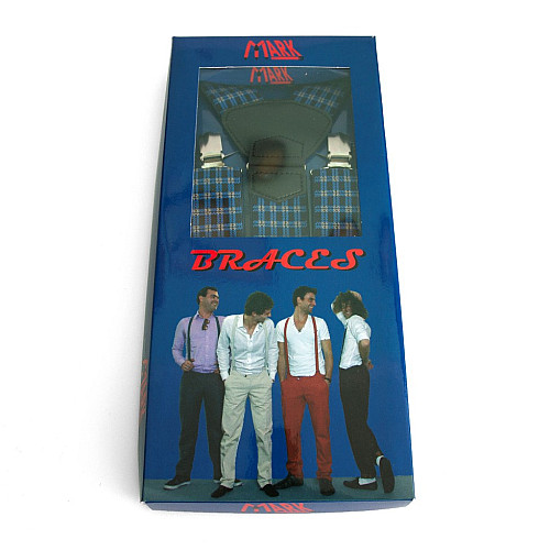 Подарункові чоловічі підтяжки Gofin Y образні сині в клітку PU-0431