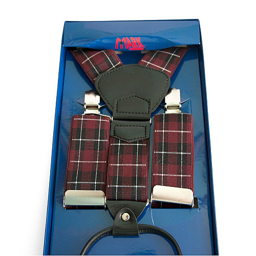 Подарункові чоловічі підтяжки Gofin Y образні вишневі в клітку PU-0433