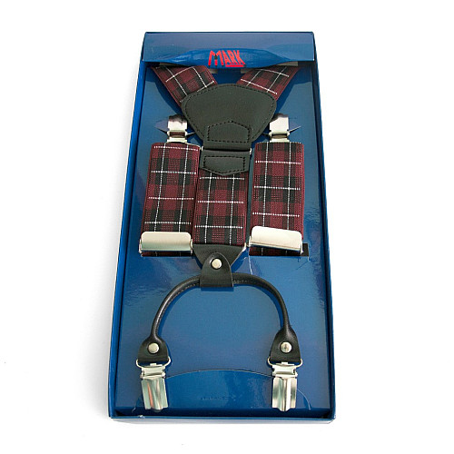 Подарункові чоловічі підтяжки Gofin Y образні вишневі в клітку PU-0433