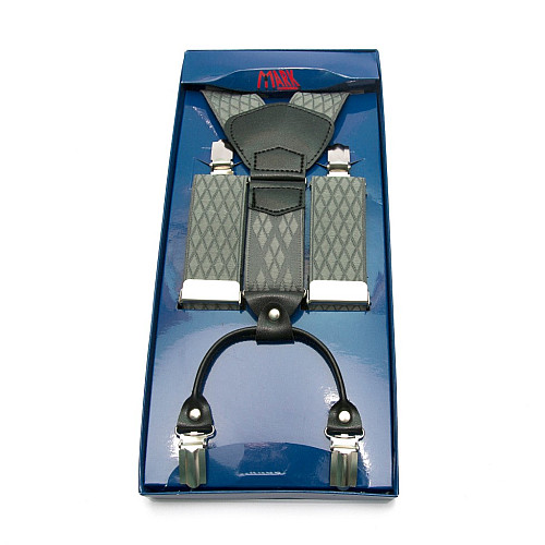 Подарочные мужские подтяжки Gofin Y образные в серые ромбики PU-0441