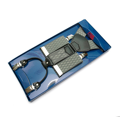 Подарочные мужские подтяжки Gofin Y образные в серые ромбики PU-0441