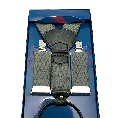 Подарочные мужские подтяжки Gofin Y образные в серые ромбики PU-0441