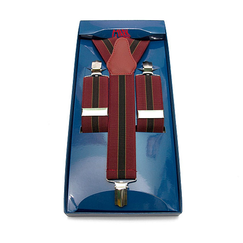 Чоловічі підтяжки Gofin Y образні бордові з чорною смужкою подарункові PU-0479