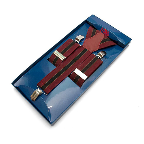 Чоловічі підтяжки Gofin Y образні бордові з чорною смужкою подарункові PU-0479