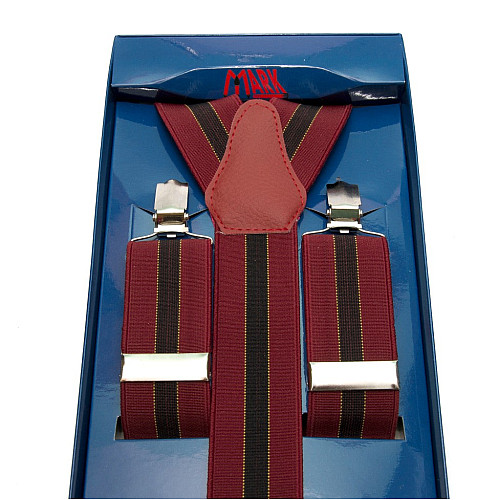 Чоловічі підтяжки Gofin Y образні бордові з чорною смужкою подарункові PU-0479