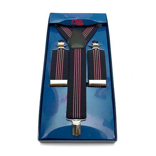 Чоловічі підтяжки Gofin Y образні темно- сині в смужки подарункові PU-0480