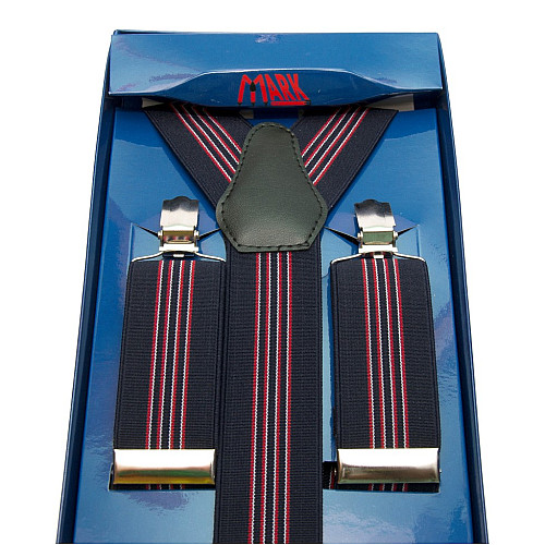 Чоловічі підтяжки Gofin Y образні темно- сині в смужки подарункові PU-0480