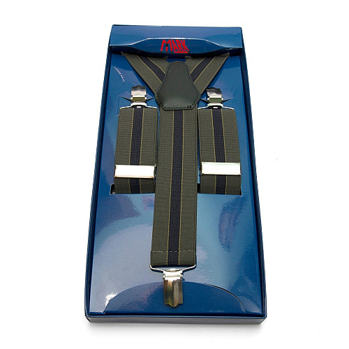 Мужские подтяжки Gofin Y образные зеленые с черной полоской подарочные PU-0481